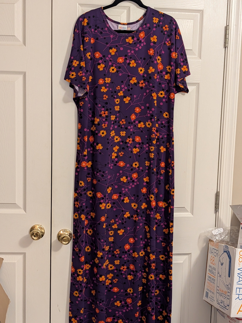 LuLaRoe Purple Maxi Dress with Orange and Pink Floral Print NWOT